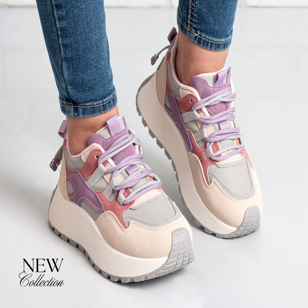 Дамски маратонки в бежово и лилаво Дамски маратонки в бежово и лилаво