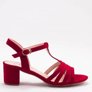 Дамски сандали на ток в тъмно червено