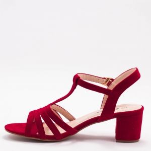 Дамски сандали на ток в тъмно червено