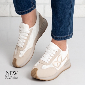 Дамски маратонки в бежово и бяло