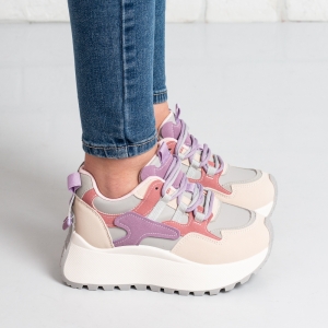 Дамски маратонки в бежово и лилаво