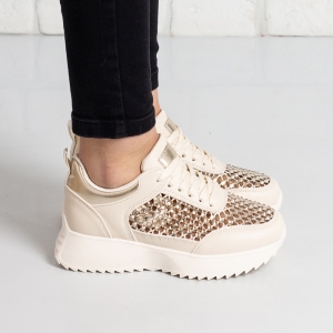 Дамски маратонки в бежово и златисто