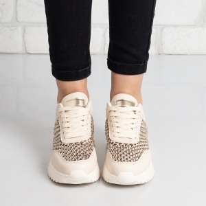 Дамски маратонки в бежово и златисто