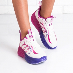 Дамски маратонки в бяло,лилаво и циклама