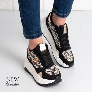 Дамски маратонки в черно и златисто