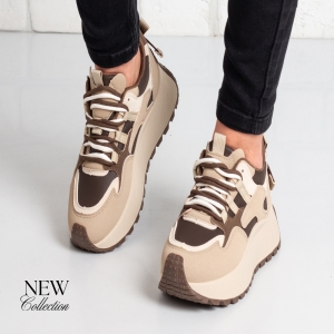 Дамски маратонки в тъмно бежово и кафяво