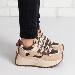 Дамски маратонки в тъмно бежово и кафяво