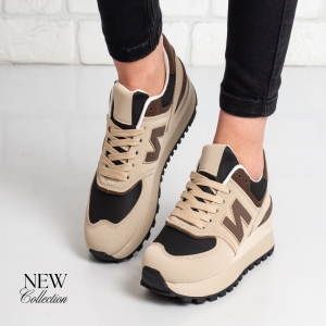 Дамски маратонки в тъмно бежово и кафяво