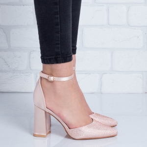 Дамски обувки на ток в розово злато